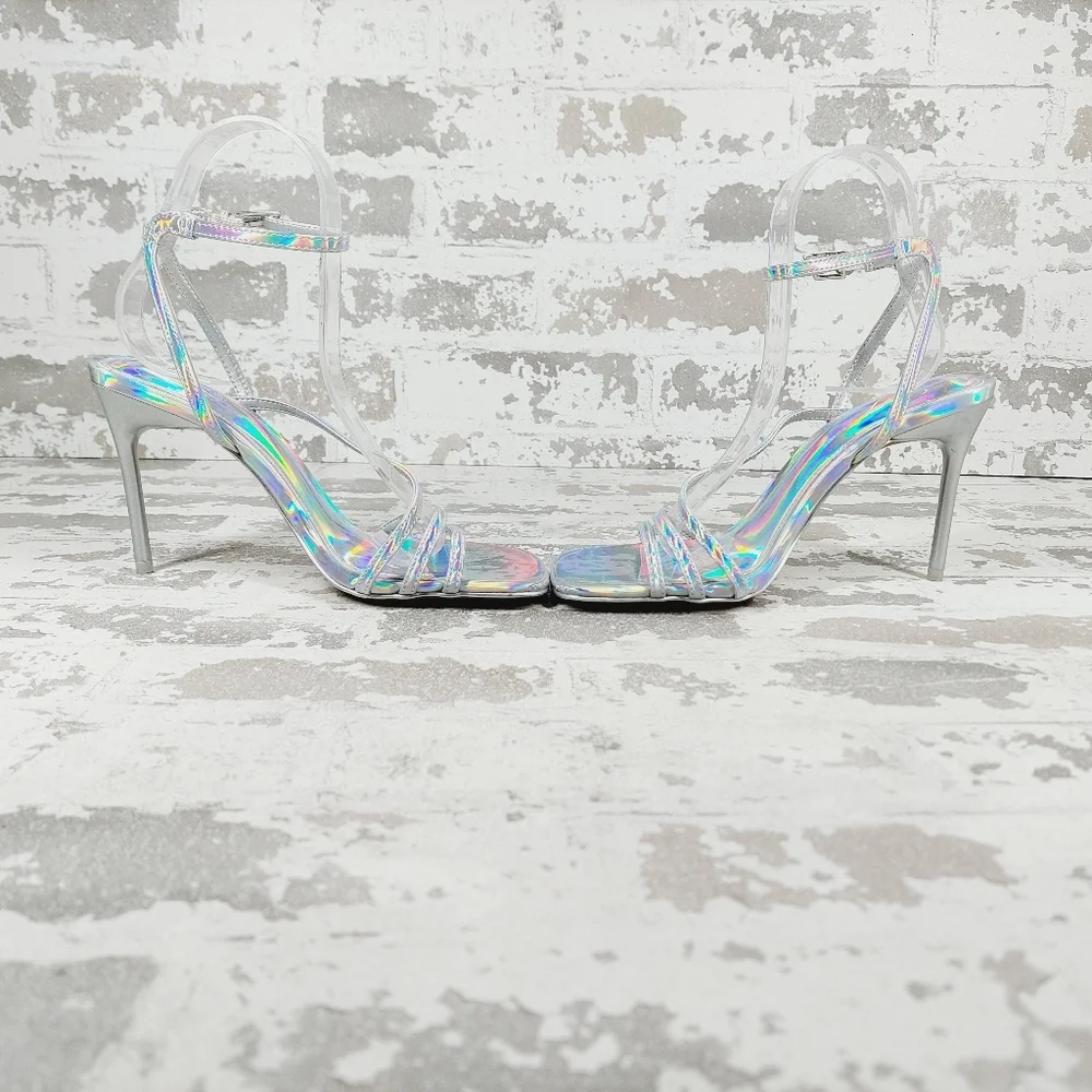 NEW Call It Spring Silver Summer Evening Stilettos Ankle Loop Party Sandals E931